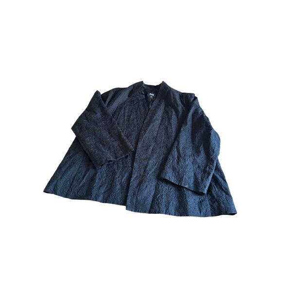 Eileen Fisher Embroidered !00% Silk Open Front Blazer Jacket Size L Quiet Luxury - Picture 5 of 13